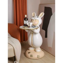 토끼 사이드 테이블 버니 고급 스탠딩 거실 보조 티, 아기이빨토끼 거치형수납장식(화이트)