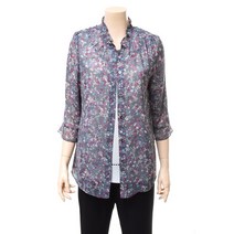 리본 하이넥 꽃무늬 쉬폰 블라우스(RC6-BL840)