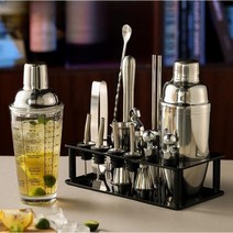 칵테일 쉐이크 세트 바텐더 키트 유리 믹스컵 지거 믹싱틴 조주기능사, 스테인리스 스틸 750ML 19종 세트