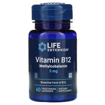 라이프 익스텐션 비타민B12 메틸코발라민 5mg 채식주의자용 사탕 정제 60개, 1 mg