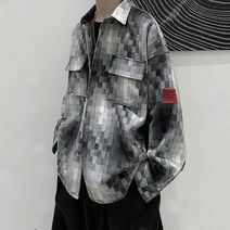 모자이크 체크 남방자켓 남녀공용