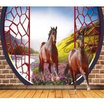 말 그림 돈나무 액자 장식적인 벽지 3D 말 배경, 01 1 square meter