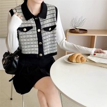 가을 칼라 베스트 니트 여 금사 코트 상의