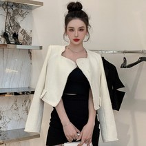 여성트위드자켓 봄 원피스 코디 트위드 자켓 우아한 복고풍 단추 짧은 코트 및 재킷 여성용 세련된 화이