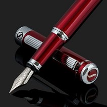 Scriveiner 최고급 프리미엄 만년필 (빨강) 매력적인 아름다움 크롬 마무리 Schmidt 펜촉(미디엄) 남성에게도 여성에게 최적 프로페셔널 중역 직장 품위있는 만년필 선물, 빨간색 + 괜찮은 가리키다, 중간펜