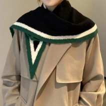 [사라가든] 여성 배색 니트 마름모 숄&머플러 목도리