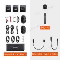 무선마이크 방송용 ASMR 스튜디오 핸디 Godox MoveLink 무선 라발리에 카메라 마이크 송신기 M1 M2 II 업그레이드, 32.II M2 Black Kit 7