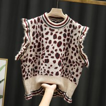 뉴타임즈Dec.16 295번 여성 조끼 니트 라운드 목 귓가에 새로운 가을 호피무늬 니트 민소매Z