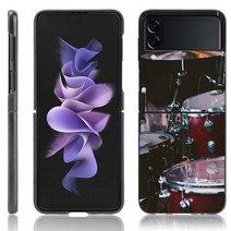 z플립 케이스 삼성 호환 갤럭시 Z 플립 4 5G 용 악기 드럼 락 충격 방지 하드 럭셔리 폰 커버 3 블랙 쉘 P