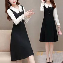 패치워크 원피스 봄가을 허리보정 슬림핏 작은 키 엄마 고퀄리티 감각 클래식 숏 블랙 미디롱 4273430260