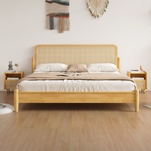 linkhome 원목 라탄침대 침대프레임 더블 큉 라지킹 북유럽 베드