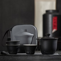 다기 여행용다구세트 다도 캠핑용 다구 녹차 홍차 전통 차도구, 짙은 녹색