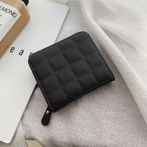 격자 무늬 숏 가죽 지갑 여성용 누벅 카드 홀더 학생 스몰 지퍼 여성 동전지갑