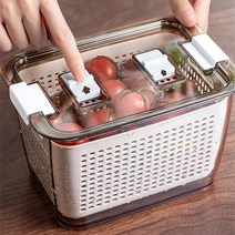 SIMMY 신선통 신선 보관 상자 뚜껑과 구획이 밀봉된 주방 플라스틱 보관함 채반용기, 브라운, 대형, 2개
