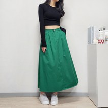 여성 BTNSN 면 핀턱 후레아 스커트 코튼 뒷밴딩 플레어 치마