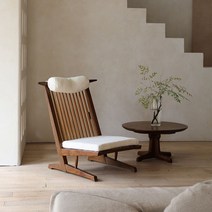 나카시마 조지 코노이드 쿠션 라운지 체어 천연 린넨 자몽나무 안락의자 하이백 1인 소파, 린넨/블랙