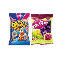 오리온 왕꿈틀이 젤리 80g x 10개 / 마이구미 포도 젤리 79g x 10개 총 : 20개 [어린이 간식], 159g
