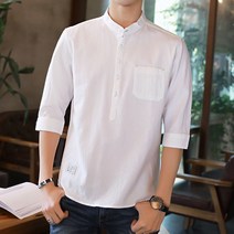 Z3JC 하이넥 셔츠 남면 마 여름 7부 반팔 린넨 셔츠 캐주얼 5부 남방