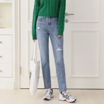 코지 여자 엣지 데미지 디자인 스트레이트핏 데님팬츠