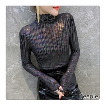 티피 하이넥 티셔츠 여자 스타일 티셔츠 여자 긴팔 스키니 상의