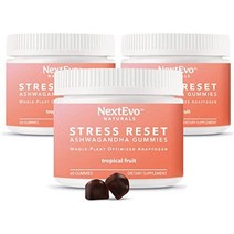 nextevo naturals ashwagandha 스트레스 릴리프 젤리는 8배 더 강력한 특허받은 ashwagandha 루트 앰프를 함유하고 있습니다. 스템 블렌드 열대 과일, 원래의, 60카운트(3개 팩)