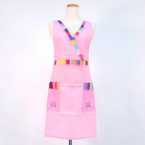 미도규방 전통 브이넥 한복 모시 앞치마 카페 공방 에이프런 선물 기념품, 분홍