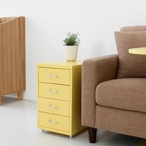 마켓비 FIHA 낮은서랍장 철재 책상서랍 4단, 옐로우, 4개