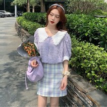 포린박스 레이스 빅카라 반팔 여름 블라우스 SY