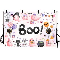 AIBIIN 2.1x1.5m(7x5피트) 핑크 할로윈 부 배경 Little Boo 베이비 샤워 장식 파스텔 귀여운 용품 여아용