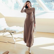 깜장오리빌라넬 언발숄더 롱 원피스