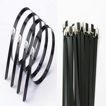 금속타이 케이블타이 25pcs 4.6x100150200260300350400 700mm 스테인레스 스틸 잠금 지퍼 배기 랩 코팅 다목적, 4.6x550 검정 25개