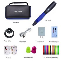 3d penNew High quality 3D Pen PLA Filament Printing Support ABS and 1.75mm Kids Diy Drawing With LCD, 01 Blue add 36m PLA_04 AU