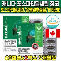 PS 피에스 식약처 식약청 인증 인정 포스파티 딜세린 딜셀린 세린 셀린 징코 은행잎 추출물 플라보노 배당체 비타민E 대두 레시틴 기억력 인지력 개선 도움 뇌 영양제 NON GMO, 60캡슐 X 2개 (2개월분)