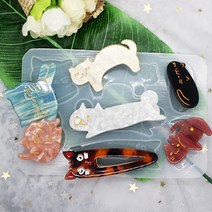 레진아트 고양이 머리핀 몰드 헤어핀 만들기 / 레진공예 / 리리아트, 몰드+실버핀 3종 3개씩+골드삼각핀3개 총12개