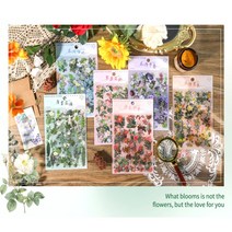 유쟈네 레트로 플라워 빈티지 꽃 pvc 칼선 스티커 3p, 블루