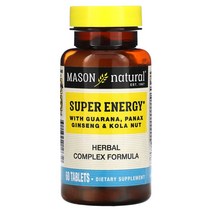 Mason Natural 슈퍼 에너지 과라나 인삼 콜라 넛 함유 60정, 2병