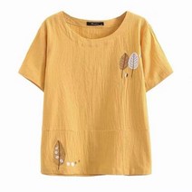봄 여름 캐주얼 편한 반팔 차이나 코튼 린넨 셔츠 블라우스 튜닉 자수 탑 솔리드 컬러 티셔츠 루즈핏 용