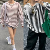스트라이프 단가라 여성 티셔츠 긴팔 봄 가을 캐주얼