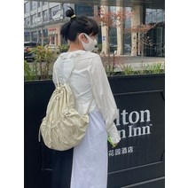 백팩 헬스백팩 가벼운백팩Loveyoung-수제 심플한 베이지 드로 스트링 백팩 캐주얼 남성과 여성의 피트니스