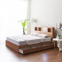 우아미가구 모노 밀크 C타입 LED 3서랍 퀸 침대프레임 FO5153, 오크그레이