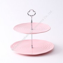 [XiangBaiLing해외직구상품] 세라믹 과일 빵 디저트 악세사리 소품 2단 트레이 진열대, E.핑크나사은화대이중(23+27CM)