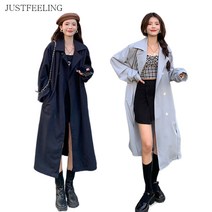 JUSTFEELING 여자 미니멀룩 트렌치코트 캐주얼 봄가을 오버핏 코트 여자 가을코트 트렌치자켓
