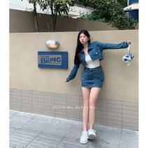 데님 미니 스커트 숏 카라 데님 자킷