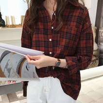 투컬러체크남방 여자봄가을셔츠 베이직 여성남방 코튼