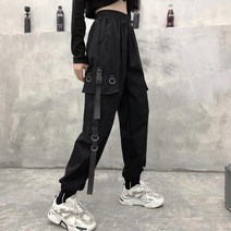 남성 용 사이드 포켓 ​​카고 하렘 2022 새로운 리본 블랙 힙합 캐주얼 바지 148
