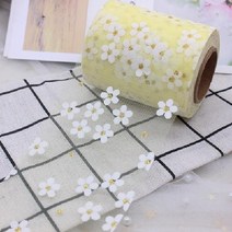 6cm 5 야드 꽃 무늬 얇은 명주 그물 데이지 리본 롤 DIY 수제 공예 머리 베이킹 벚꽃 인쇄 메쉬 패브릭 용품118597, 8cm x 5yards, Light yellow, Light yellow