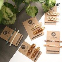 [KNOTXKNOT] 체인앤 심플사각 내추럴 아크릴 집게 자동핀 셋트