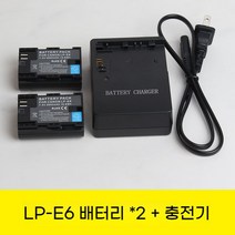 LP-E6 캐논 호환 배터리 Canon 카메라 5D2 5D3 5D4 6D 7D 70D 90D R7 R5 R62, 배터리 2 + 충전기