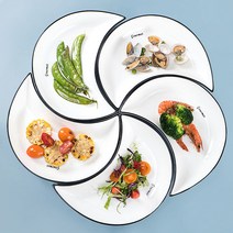 모던 반달 접시 5p 도자기 모듬 그릇 조합 달 모양 접시 디너 플레이트 아이디어 플레이트 세트, A, 5개
