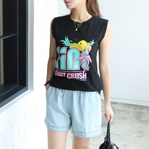 데일리앤 여름 프린팅 나시 민소매티 파인크러쉬